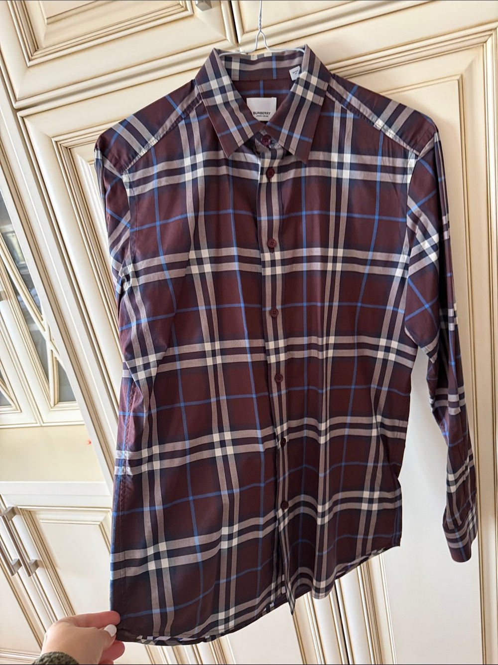 Burberry Men's Dark Brown Plaid Button-Down Shirt